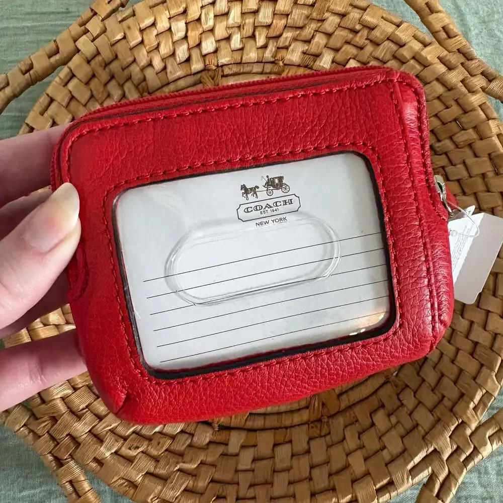 Coach F66179 Vermillion Pebble Leather Double Zip Coin Case NWT